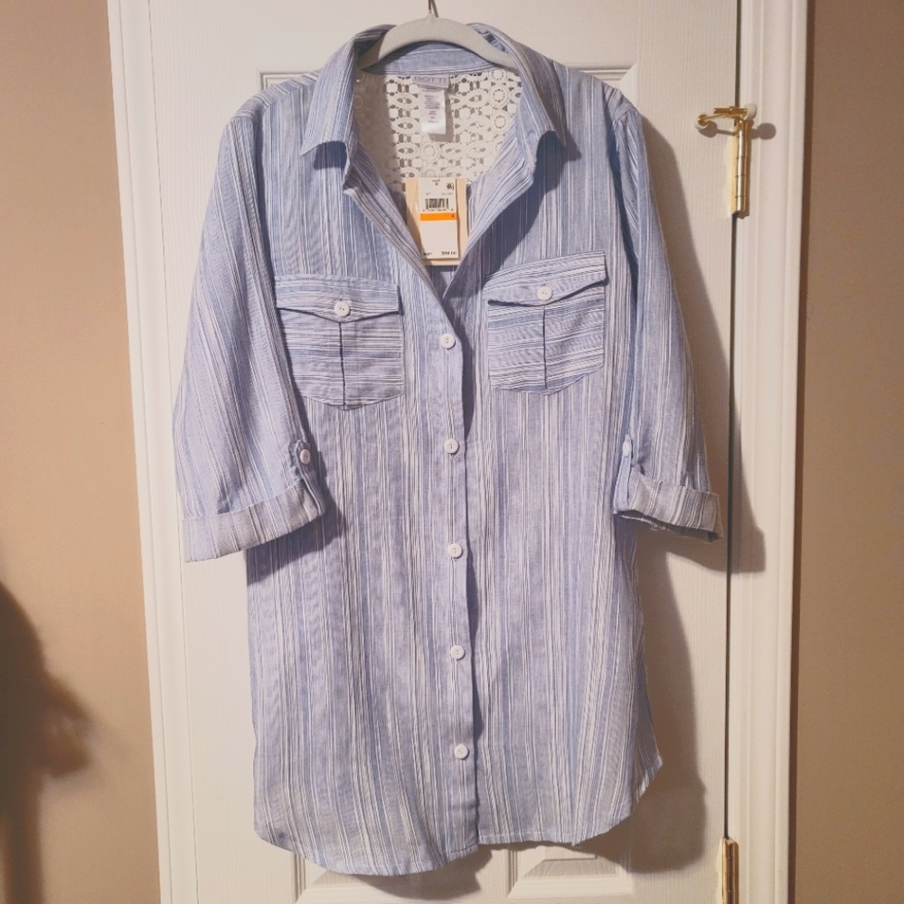 NWT Dotti Button Up 3/4 Length Sleeve Long Shirt Size S
